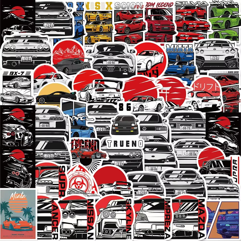 50PCS Japan JDM Racing Car Anime Graffiti Sticker Laptop Motorcycle Car Skateboard Waterproof Decal Kids Toy Gift Sticker