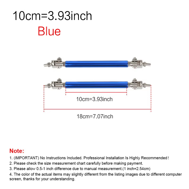 2Psc Universal Racing Adjustable Front Rear Bumper Lip Splitter Support Bar / Pull Rod Kit Racing 75Mm/100Mm/150Mm/200Mm