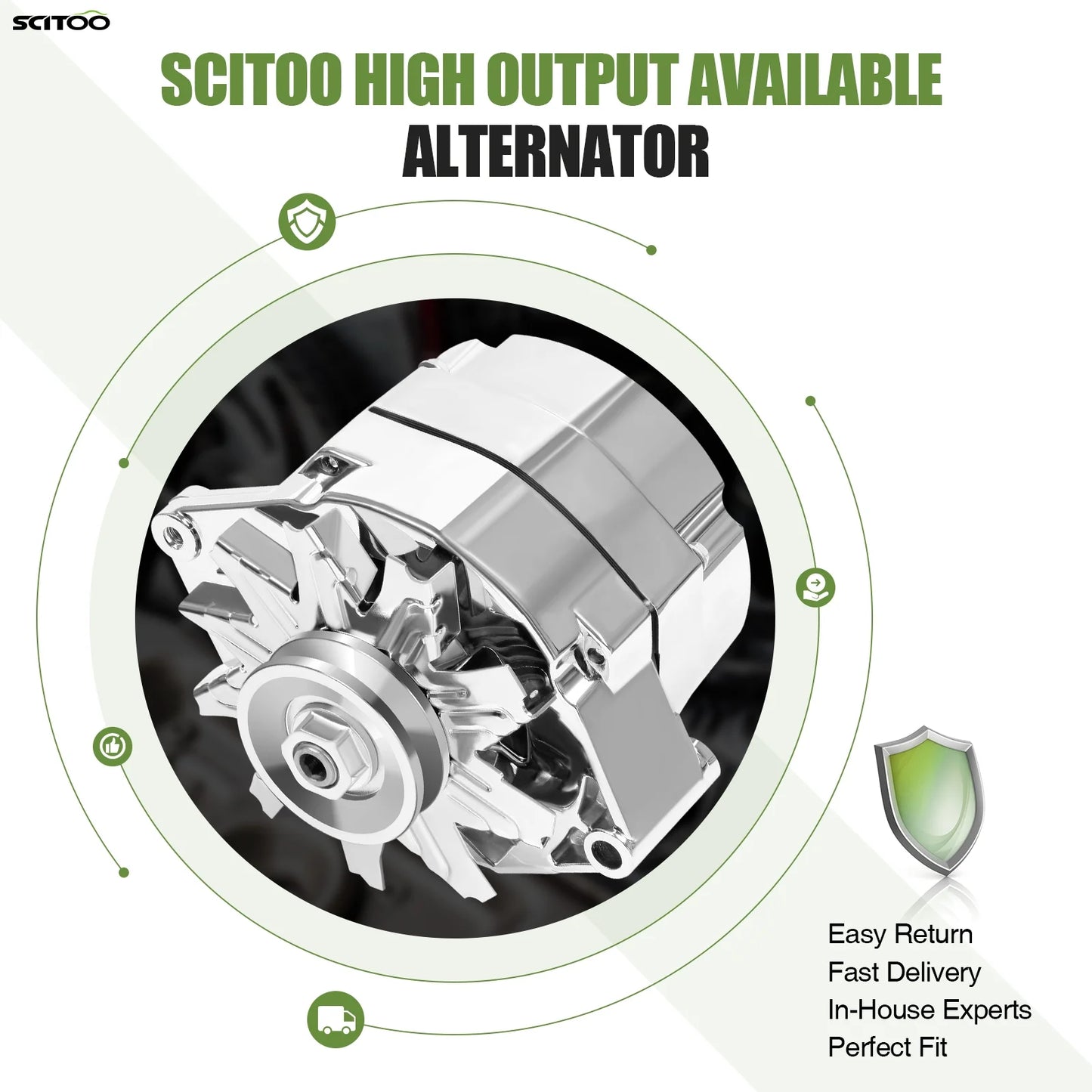 Automotive Alternator Compatible for 120Amp Chrome 1 Wire Self Exciting Street Rod GM 305 350 BBC SBC