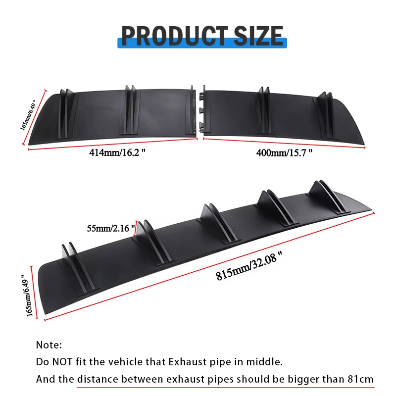 Universal Car Rear Bumper Lip ABS Double Wing Rear Shark Chassis Fin Style Curved Bumper Lip Diffuser Anti-Collision 2 in 1