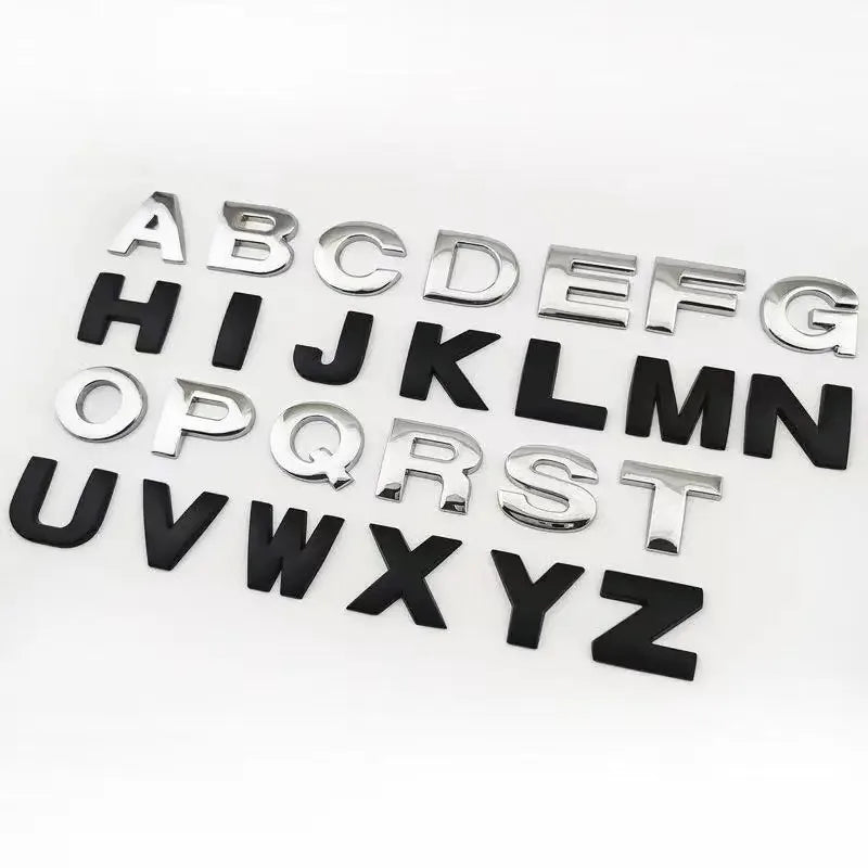 3D Metal DIY Letters Alphabet Emblem Numbers English Labeling Car Trunk Logo Sticker Digital Decal Badge Accessories Motorcycle