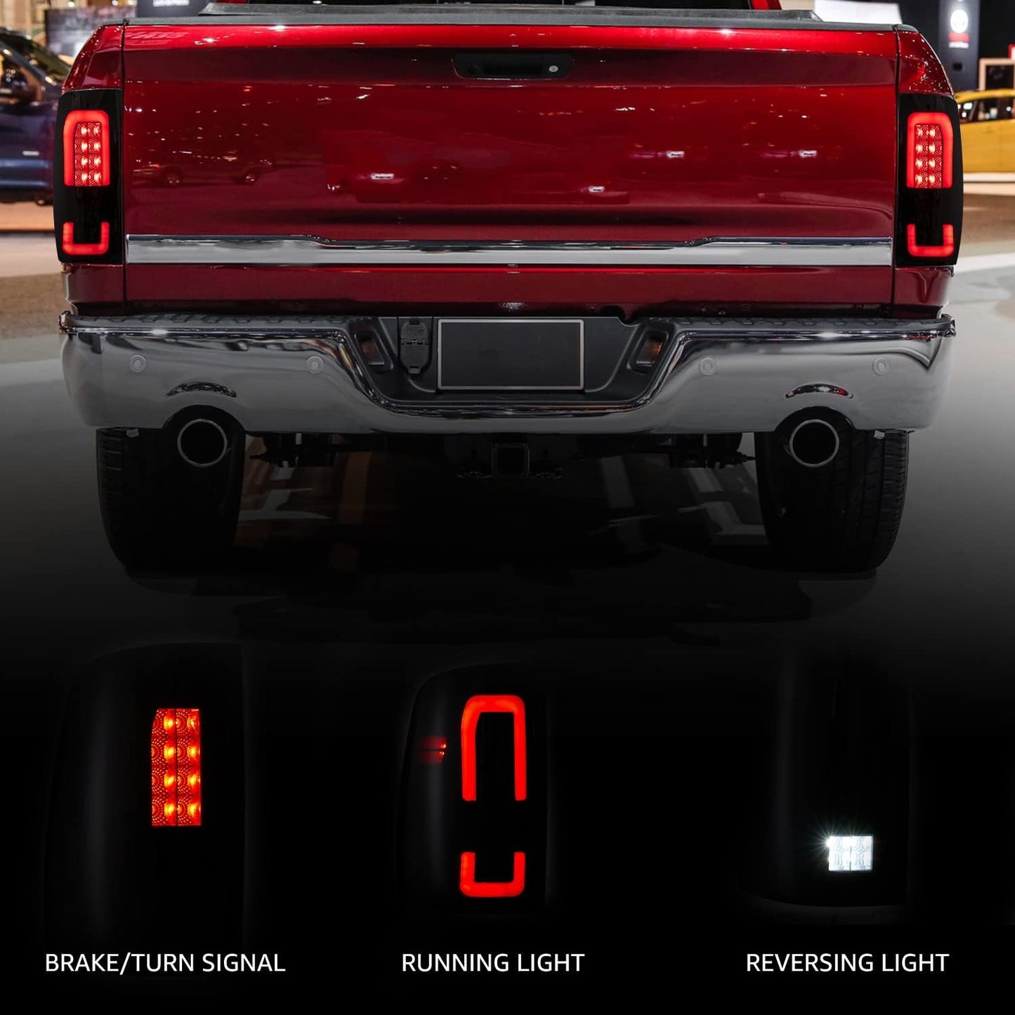 LED Tail Lights Assembly for 2009-2018 Dodge Ram 1500 | 2010-2018 Dodge Ram 2500/3500 Black Smoked Taillights Brake Rear Lamps Accessories,Left + Right