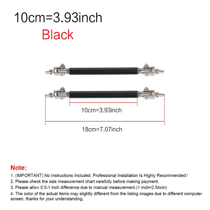 2Psc Universal Racing Adjustable Front Rear Bumper Lip Splitter Support Bar / Pull Rod Kit Racing 75Mm/100Mm/150Mm/200Mm