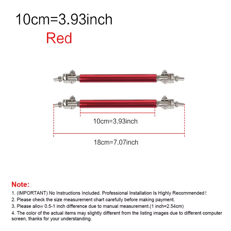 2Psc Universal Racing Adjustable Front Rear Bumper Lip Splitter Support Bar / Pull Rod Kit Racing 75Mm/100Mm/150Mm/200Mm