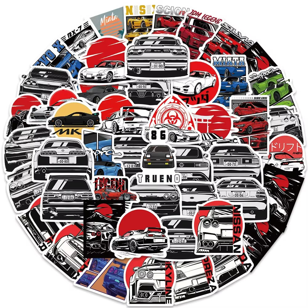 50PCS Japan JDM Racing Car Anime Graffiti Sticker Laptop Motorcycle Car Skateboard Waterproof Decal Kids Toy Gift Sticker