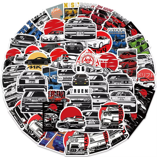 50PCS Japan JDM Racing Car Anime Graffiti Sticker Laptop Motorcycle Car Skateboard Waterproof Decal Kids Toy Gift Sticker