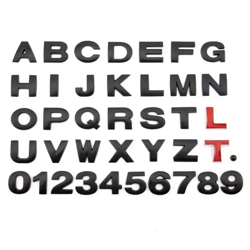 3D Metal DIY Letters Alphabet Emblem Numbers English Labeling Car Trunk Logo Sticker Digital Decal Badge Accessories Motorcycle