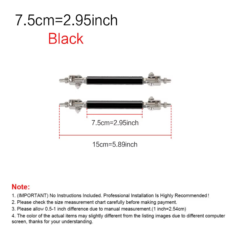 2Psc Universal Racing Adjustable Front Rear Bumper Lip Splitter Support Bar / Pull Rod Kit Racing 75Mm/100Mm/150Mm/200Mm