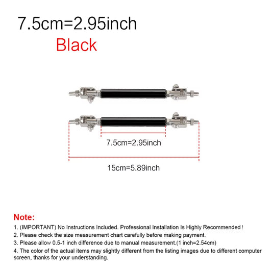 2Psc Universal Racing Adjustable Front Rear Bumper Lip Splitter Support Bar / Pull Rod Kit Racing 75Mm/100Mm/150Mm/200Mm