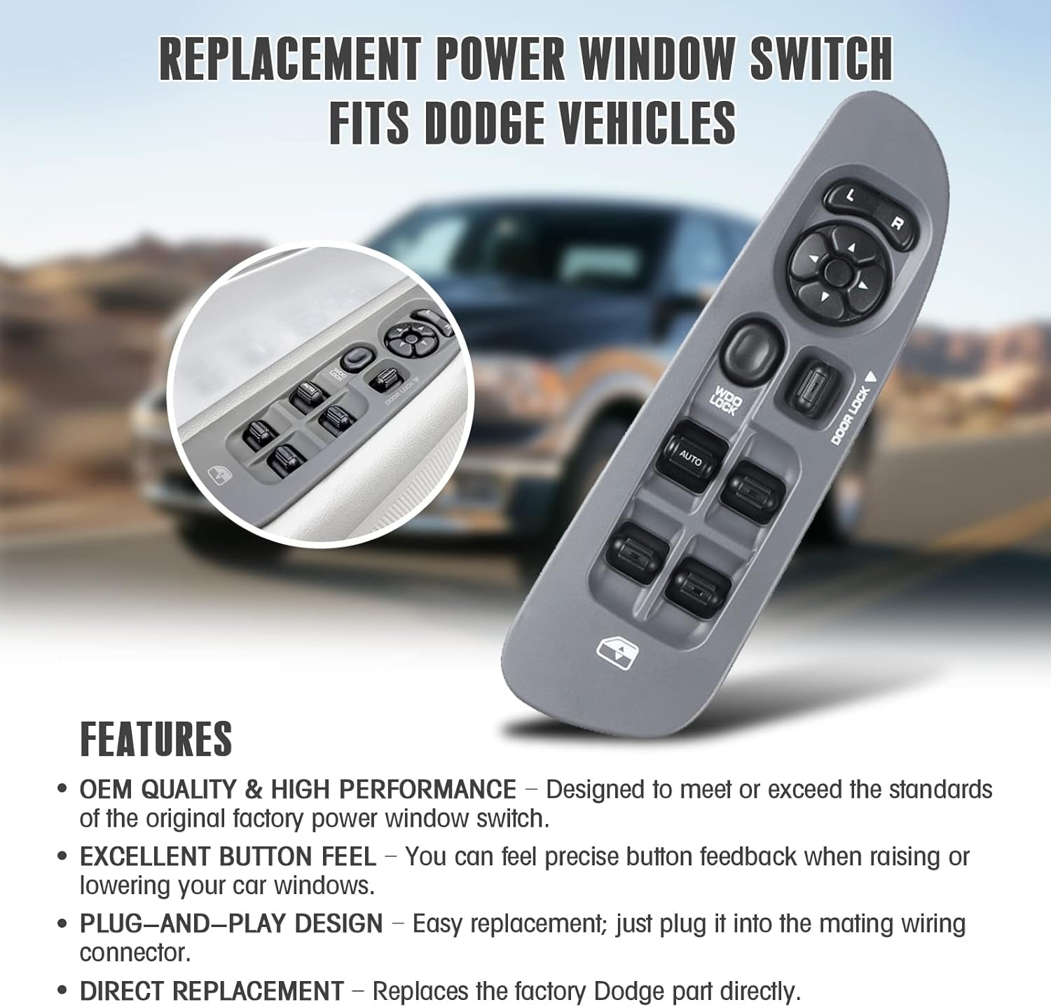 Master Power Window Switch and Bezel 56049805AB for 2002-2009 Dodge Ram 1500 250