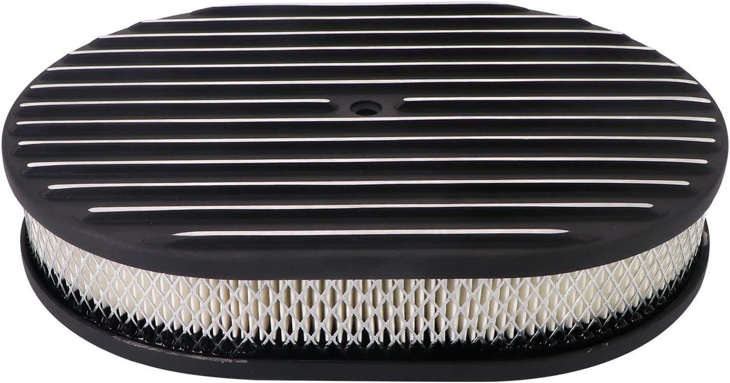 12" Oval Classic Full Finned Black Air Cleaner Kit