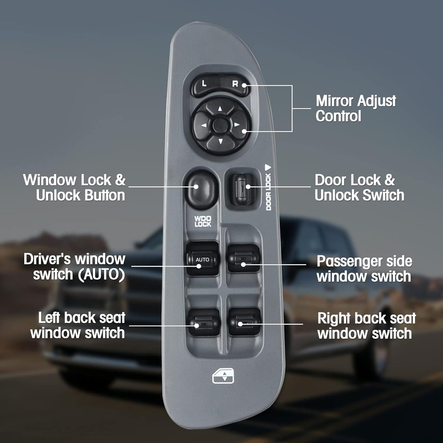 Master Power Window Switch and Bezel 56049805AB for 2002-2009 Dodge Ram 1500 250