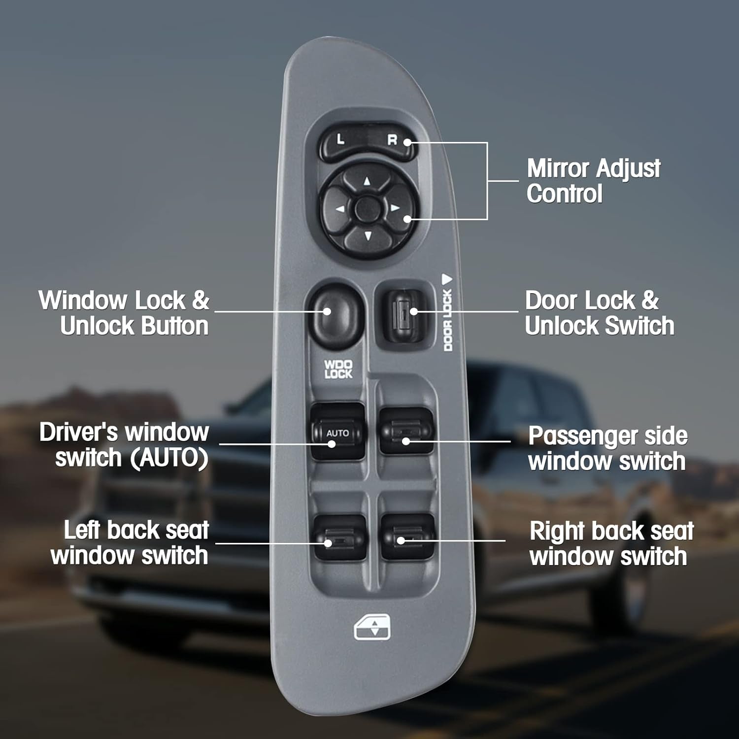 Master Power Window Switch and Bezel 56049805AB for 2002-2009 Dodge Ram 1500 250