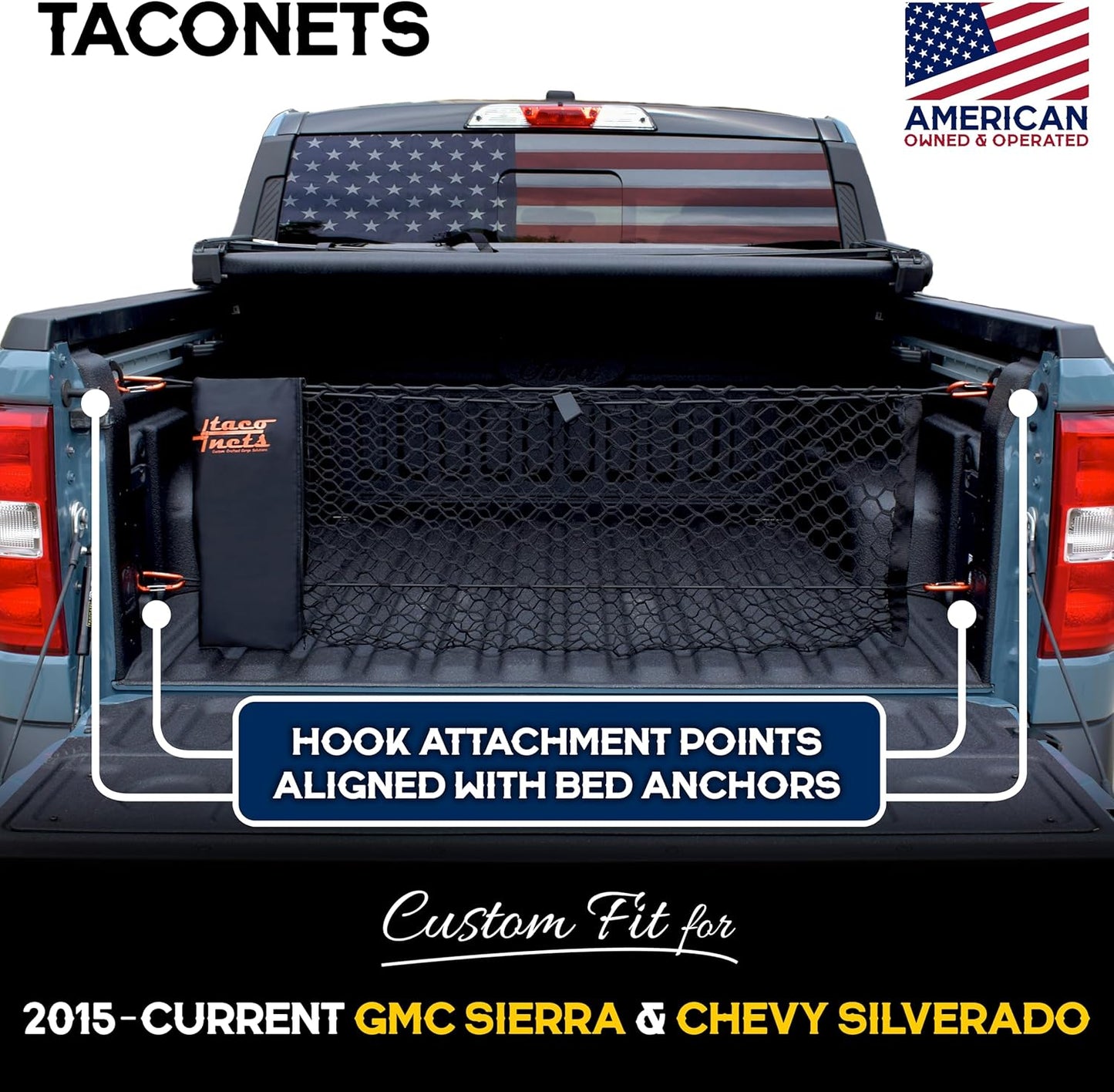 Heavy-Duty Cargo Net w/ Bungee & Carabiners – Fits GMC Sierra & Chevy Silverado