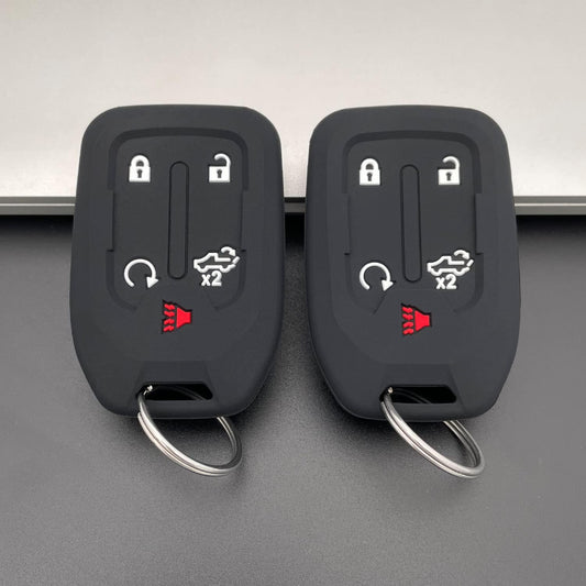 Premium Black Silicone Key Fob Case Cover for 2019-2023 Chevy Silverado & GMC Sierra - Durable Remote Protector with Key Ring (2PCS)
