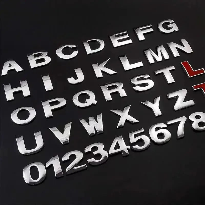 3D Metal DIY Letters Alphabet Emblem Numbers English Labeling Car Trunk Logo Sticker Digital Decal Badge Accessories Motorcycle