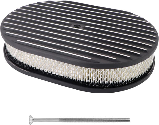 12" Oval Classic Full Finned Black Air Cleaner Kit