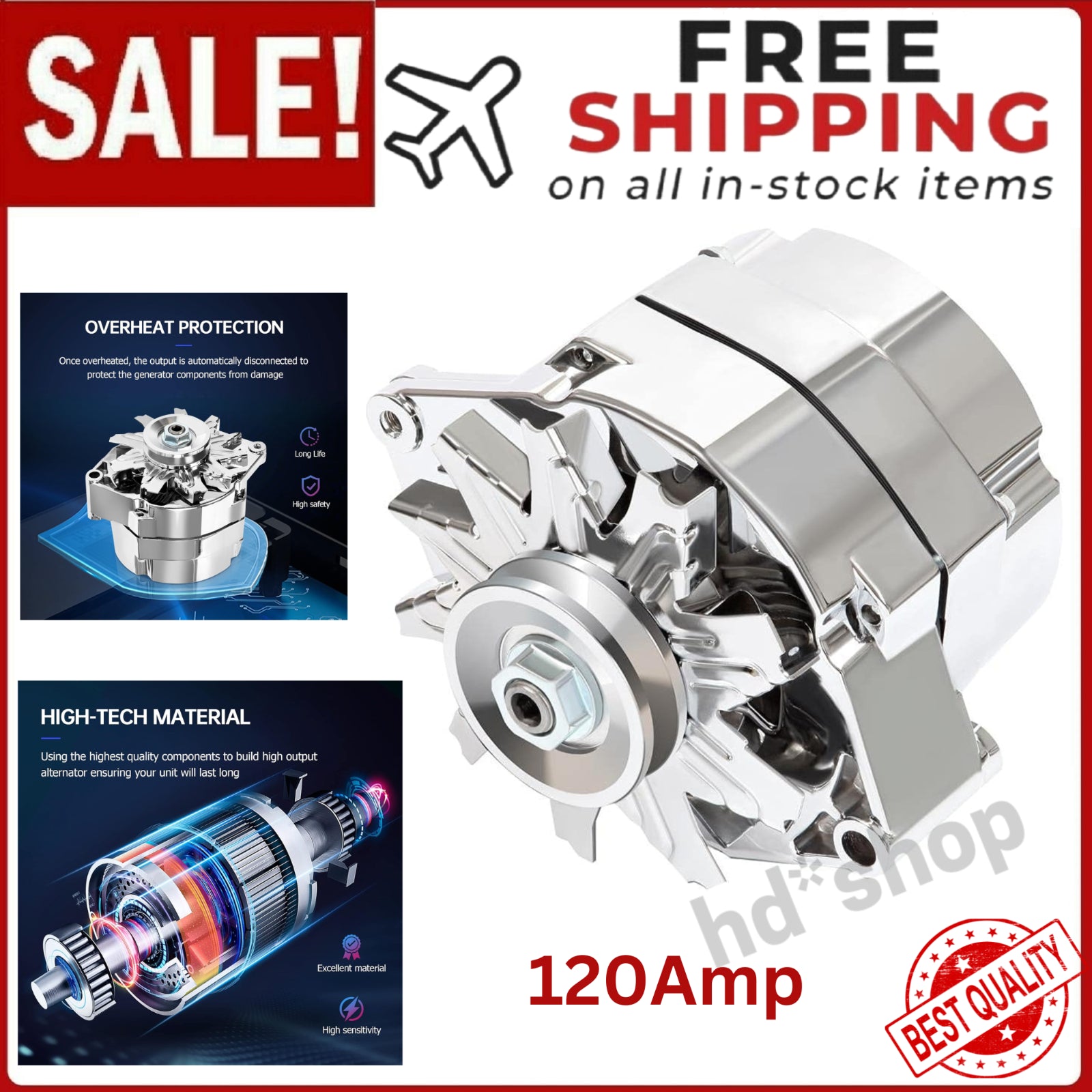 Automotive Alternator Compatible for 120Amp Chrome 1 Wire GM 305 350 BBC SBC NEW