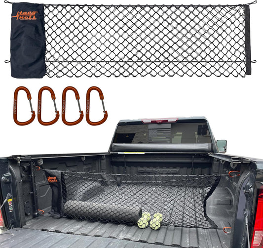Heavy-Duty Cargo Net w/ Bungee & Carabiners – Fits GMC Sierra & Chevy Silverado