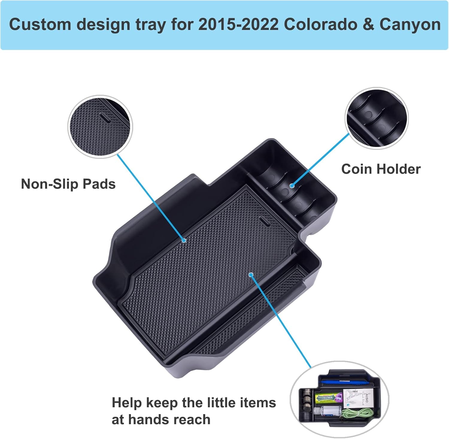 Maximize Your Chevy Colorado/GMC Canyon Storage: Center Console Organizer & Armrest Insert Tray (2015-2022) - Sleek Black Design