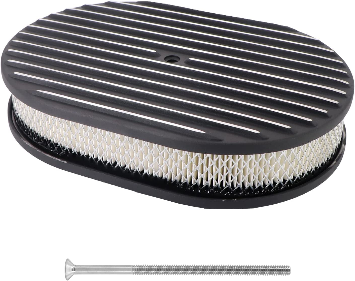 12" Oval Classic Full Finned Black Air Cleaner Kit