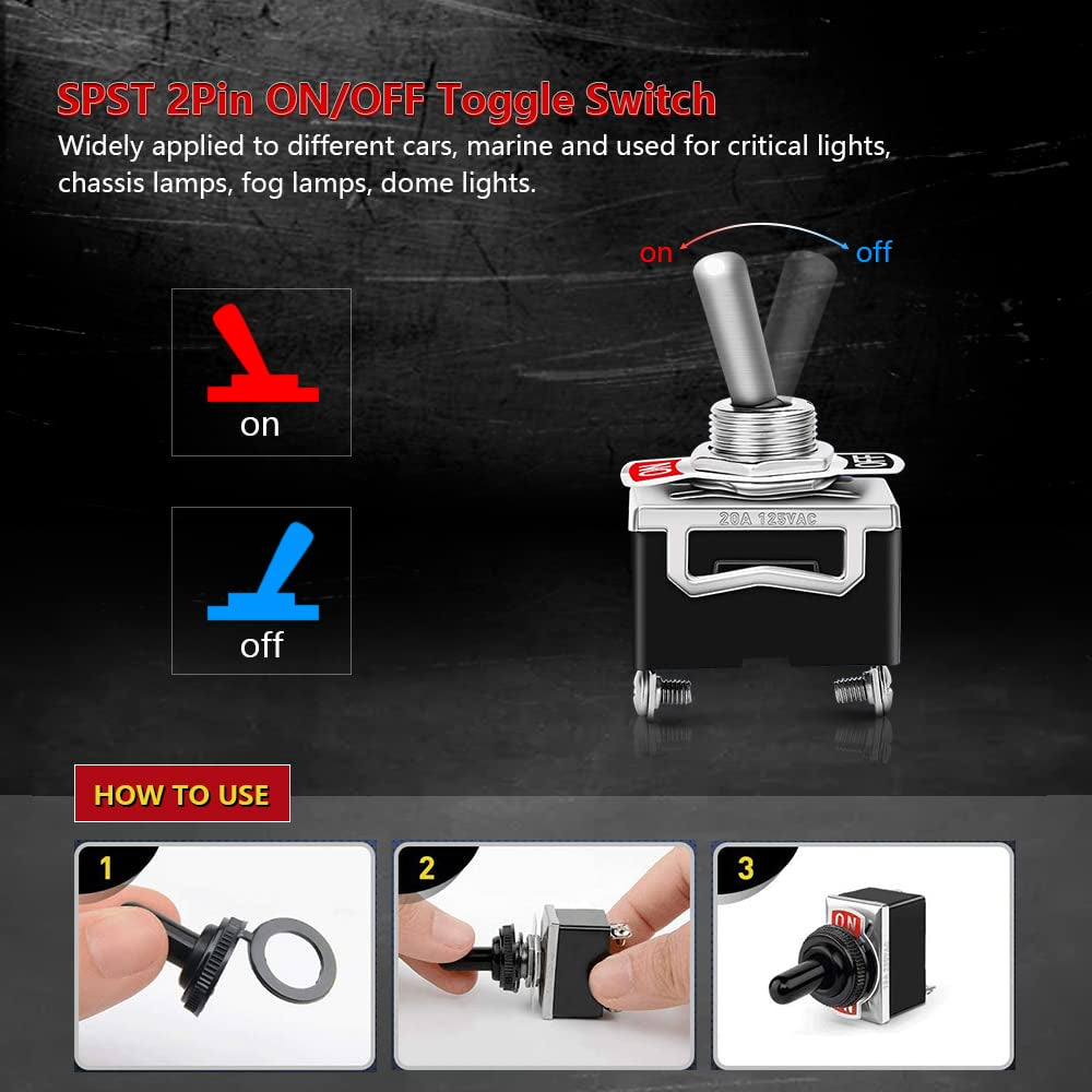 Toggle Switches, 8 Pack 2 Pin on off SPST Car Rocker Switches, 20A 12V Heavy Duty Waterproof Toggle Switch