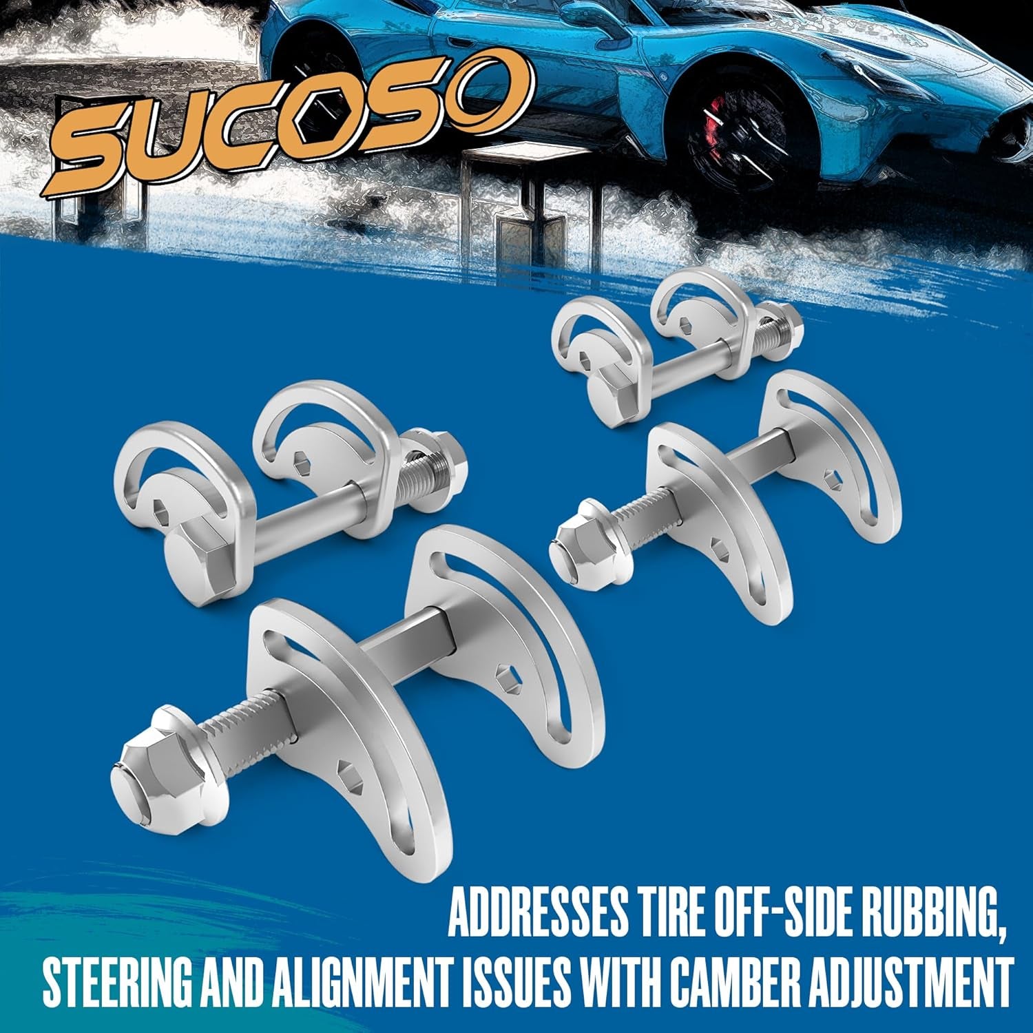 Camber Kit Fit for Chevrolet Silverado GMC Sierra Express Suburban 1500 2500 Yukon Tahoe Cadillac Escalade Hummer H2, 4PCS Camber Bolt ±1.5 Degree, Upper Control Arm Suspension Kit